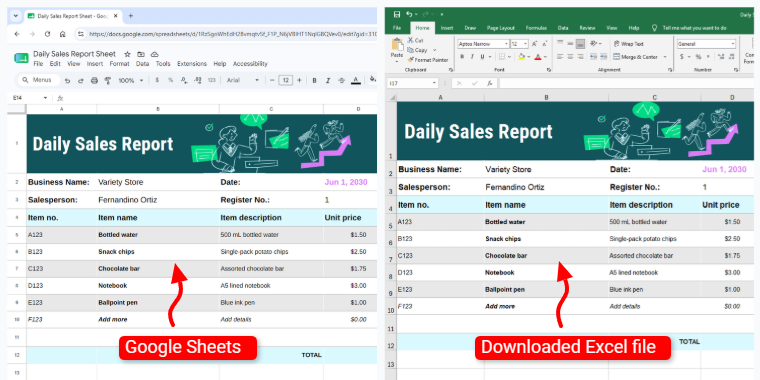 Google Sheet downloaded as Excel XLSX file open in Microsoft Excel